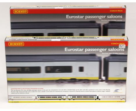Hornby: Two boxed Eurostar passenger saloon sets, R4013, containing two First Class divisible coaches. (2)