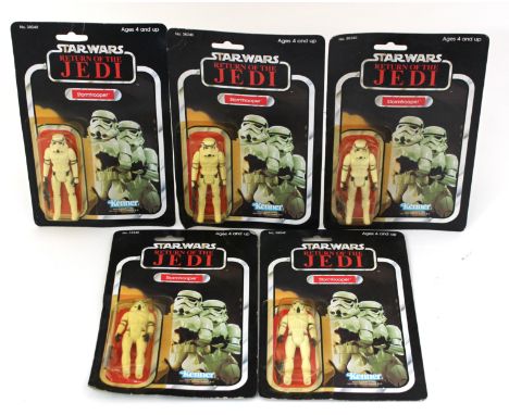 Star Wars: A collection of five original, vintage Star Wars Return of the Jedi carded action figures, 'Stormtrooper', made by
