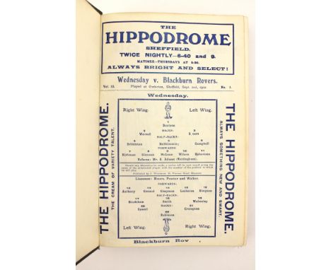 Sheffield Wednesday Memorabilia: A bound volume of Sheffield Wednesday programmes dating to the 1912-13 season, consisting of