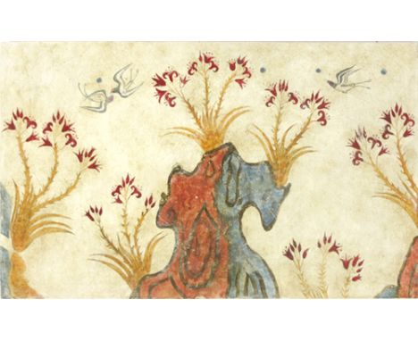 A ceramic hand painted plaque showing detail of the 'Fresco of the Spring Thera 1550-1500 B.C.' by G. Lioulias, 35 x 57 cm
