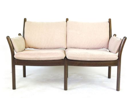 Illum Wikkelso for CFC, a stained beech two seater sofa with loose cushions   CONDITION REPORT:  Structurally sound, some fad