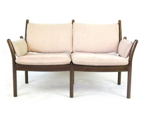 Illum Wikkelso for CFC, a stained beech two seater sofa with loose cushions   CONDITION REPORT:  Structurally sound, some fad