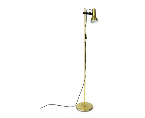 A 1970's brass coloured single spot standard lamp