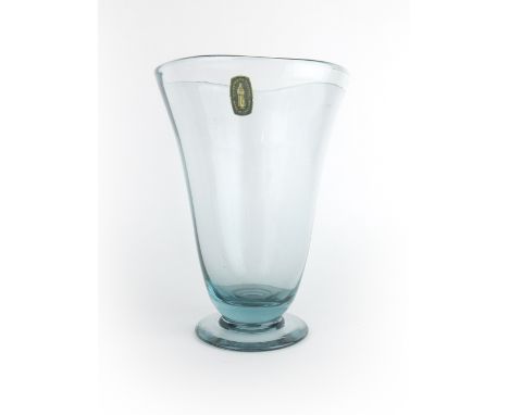 A 1960/70's Whitefriars Crystal light blue glass vase of tapering form, bearing paper label, h. 18 cm