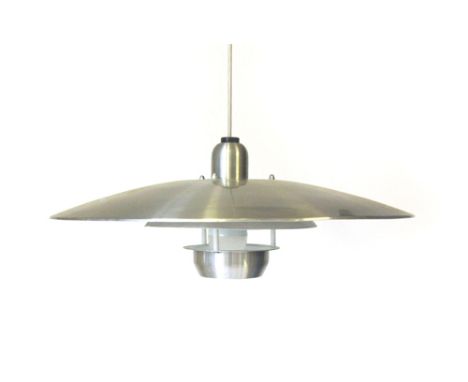 A 1970's aluminium four tier ceiling light with a blue perspex inner shade   CONDITION REPORT:  Pitting, some discolouration,