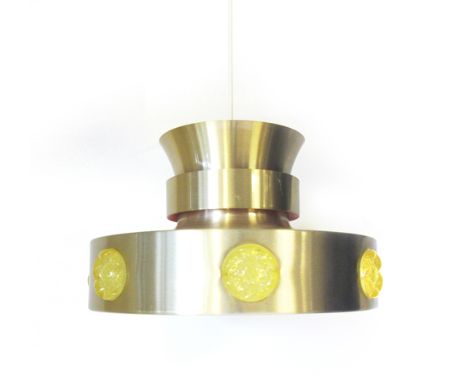 A 1970's aluminium circular ceiling light with moulded perspex motifs and a diffuser