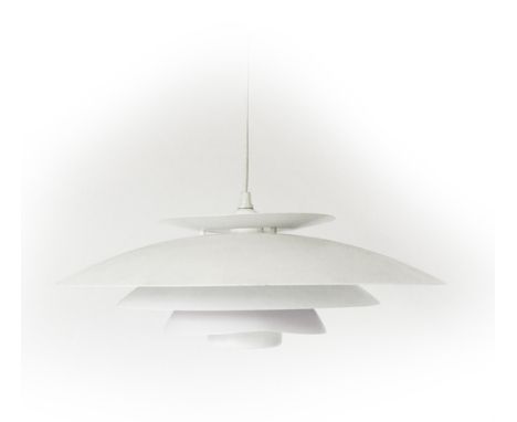 A 1970's white and purple enamelled four tier ceiling light in the manner of Louis Poulsen   CONDITION REPORT:  Pitting, some