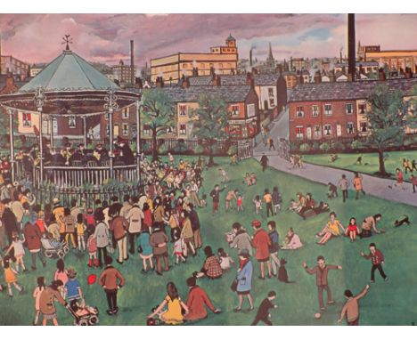 Edith Le Breton (1912-1993),a carousel in a city park,signed in pencil,lithographic print,50 x 60 cm,framed and glazed,togeth