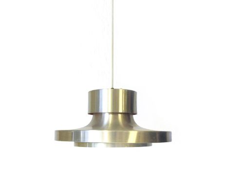 A 1970's aluminium and red enamelled two tier ceiling light   CONDITION REPORT:  Pitting, some discolouration, knocks, workin