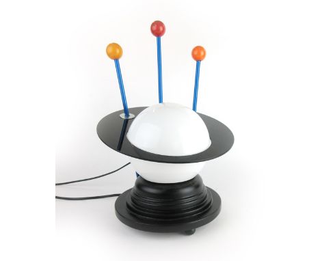 An atomic-style table lamp, the perspex shade of globular form   CONDITION REPORT:  Working order unknown