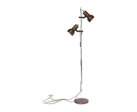 A 1970's brown enamelled twin spot standard lamp   CONDITION REPORT:  Dents and knocks, working order unknown
