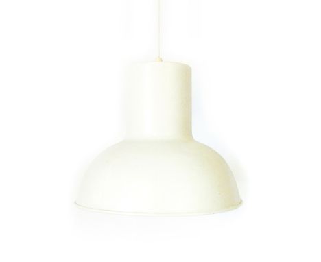 A 1970's white enamelled pendant ceiling light   CONDITION REPORT:  Pitting, some discolouration, knocks, working order unkno