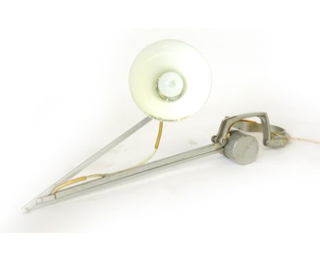 A Haddock Horstman tole adjustable desk-clamped machinist's lamp   CONDITION REPORT:  Working order unknown, may require re-w