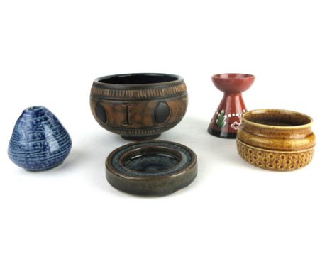 A pair of Tallberg ceramic tapering candlesticks together with five other items of Swedish pottery