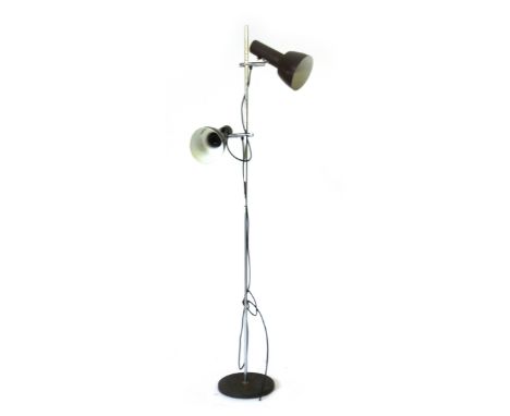 A 1970's brown enamelled twin spot standard lamp