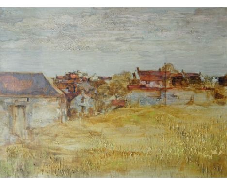 James Taylor, British 1925-2000- Landscape in the Ile-de-France; oil on board, signed and dated 'Taylor 1961' (centre right),