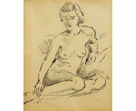 Adrian Maurice Daintrey RWA, British 1902-1988- Seated female nude, c.1939; pen and black ink on paper, signed and dated 'Adr