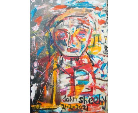 John Sheehy, Irish b.1949- Abstract portrait, 2021; oil on canvas, signed and dated lower right 'John Sheehy 21-2-2021', bear
