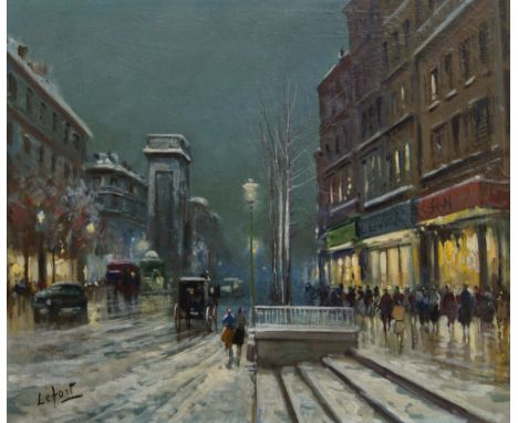 Leforte, French, mid-20th century- Parisian street scene; oil on canvas, signed 'Leforte' (lower left), 51 x 61 cm The canvas