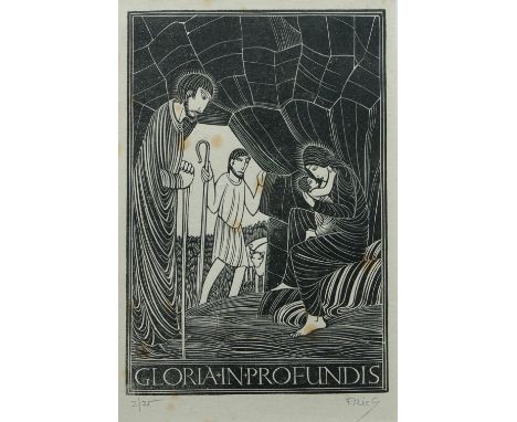 Eric Gill, British 1882-1940- Gloria in Profundis; wood engraving, signed 'Eric G' (lower right) and numbered 2/25 (lower lef