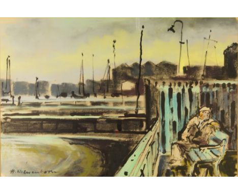 Hellmuth Weissenborn, German/British 1898-1982- Isle of Dogs, East London; charcoal, pastel, and oil on paper, signed 'H. Wei