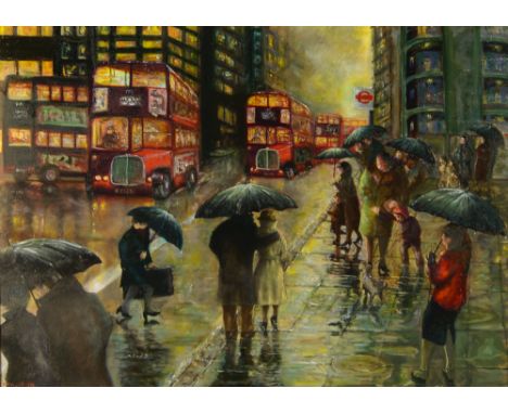 Taylor, British school, mid-late 20th century- London street scene, 1998; oil on canvas, signed and dated lower left, 45.5 x 