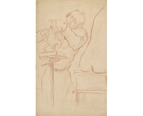 Attributed to Uli Nimptsch, German/British 1897-1977- Portrait of the artist; red chalk on paper, bears label to the reverse 