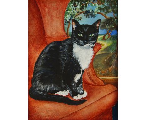 Anita Rozsa, European school, late 20th century- Portrait of a cat; oil on canvas, signed with monogram lower right, 46.5 x 3