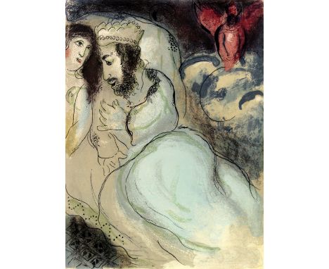 CHAGALL, MARCWitebsk 1887 - 1985 Saint-Paul-de-Vence "Sahra und Abimelech". Farblitho um 1960 aus "Bible". 35x26cm, Ra. Ersch