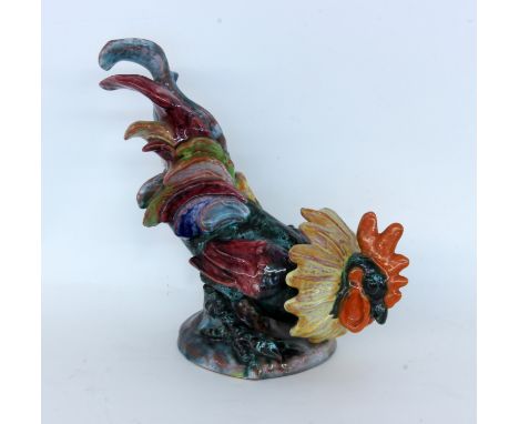 HAHNKarlsruher Majolika. Keramik. Bunt staffierte Tierfigur. Entwurf Lilli Hummel-König 1956. Modell-Nr. 6186, Manufakturmark