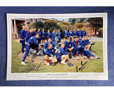 Geoff Hurst and Martin Peters signed 18 x 12 coloured print title 'World Cup 1966 England Hopefuls'. Print shows the possible
