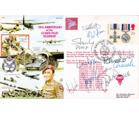 Multi Signed 50th Anniversary of the Glider Pilot Regiment Flown FDC With Stamps and Postmarks. Personally Signed by Parachut