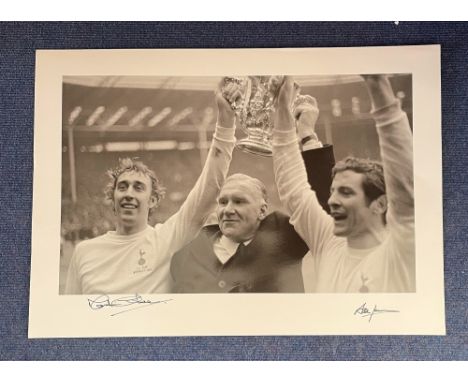 Martin Chivers and Alan Mullery 22x16 black and white print League Cup Final 1971 pictures Spurs Manager Bill Nicholson flank