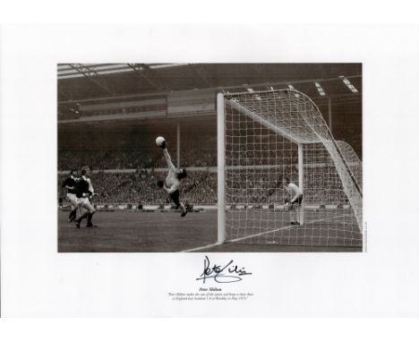 Peter Shilton signed 16 x 12 black and white print. Print shows Shilton making the save of the season and keeps a clean sheet