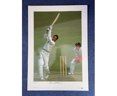 Sir Garfield Sobers signed 16 x 23 coloured limited edition Big Blue Tube print. Print shows Arguably the greatest all-rounde