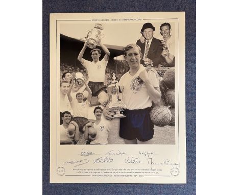Peter Baker, Terry Dyson, Cliff Jones, Dave MacKay, Bobby Smith, Les Allen and Maurice Norman Colourised autograph limited ed