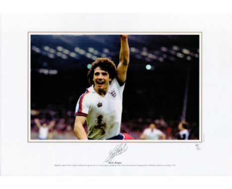 Kevin Keegan signed 16x12 colour Artist Proof print. England's captain Kevin Keegan celebrates his goal in the 3 1 victory ag