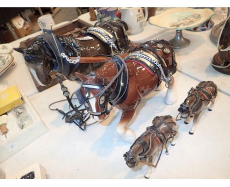 Four ceramic Shire horses various sizes 