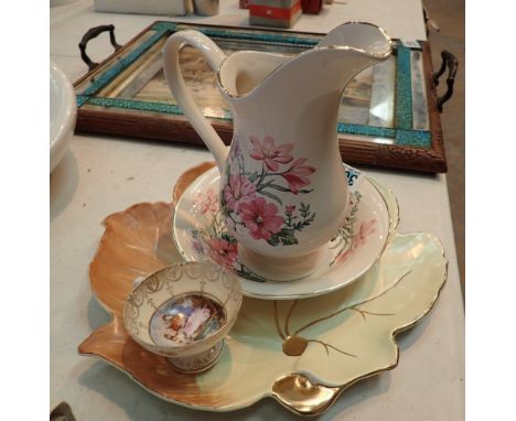 Royal Winton ceramic leaf plate and two Capodimonte