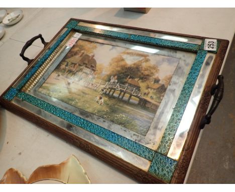 Vintage oak tray with hunting scene