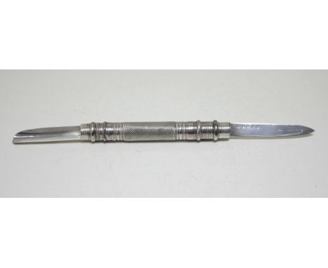 A George III silver double ended apple corer/fruit knife, by Joseph Taylor, Birmingham 1819, the wrythen fluted cylindrical c