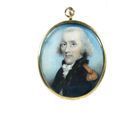 English School (19th Century) Portrait miniature of a naval officer with grey hair, in blue uniform with gilt epaulettes and 