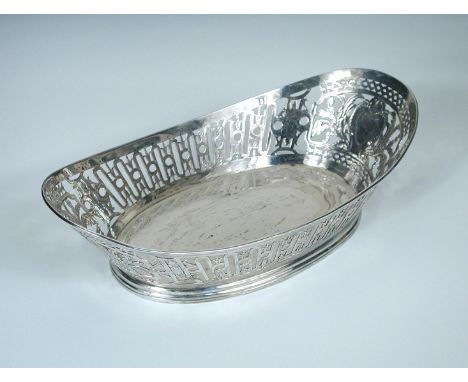A French silver pastry basket, by Risler & Carre, Paris circa 1900, first standard, of oval form, the everted body decorative