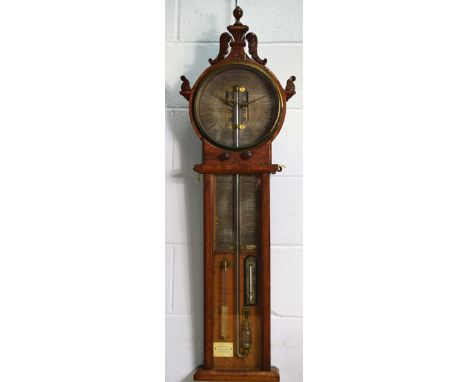 An oak Admiral Fitzroy type 'Atmoscope' Barometer, labelled for J. Sattele, South Quay, Gt Yarmouth, late 19th century, the g