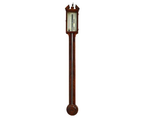 J. Della Torre, Perth, a George III walnut stick barometer, the silvered register above exposed tube, replacement cistern cov