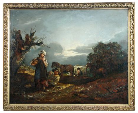 Thomas Barker of Bath (British, 1769-1847) Peasant children by a heavy horse team in the fields; and Peasant children on donk