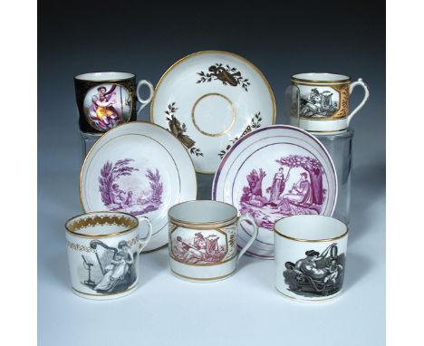 Of Musical interest, five Regency coffee cans and three saucers, to include examples by Miles Mason, Ridgeway, New Hall and o