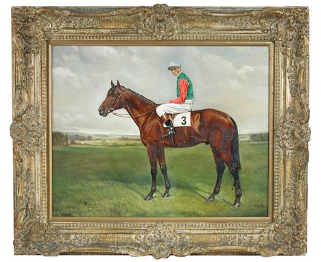 Richard Anscomb (British, 20th Century) Mallowry, a bay racehorse, with W Rickaex up signed lower right "R Ansomb, Newmarket"