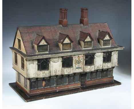 The Ancient House, Ipswich, a doll's house, the red tiled roof with gabled windows, the white pargetted front to the first fl
