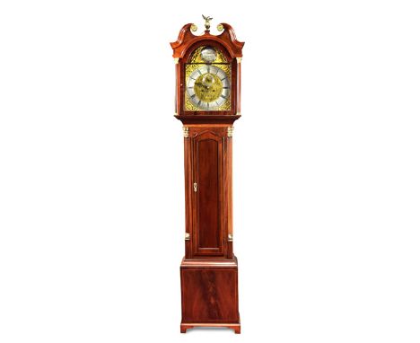 A 19th century mahogany longcase clock, signed Robt Bryson & Sons Edinburgh, the hood with inlaid swanneck pediment, the sati